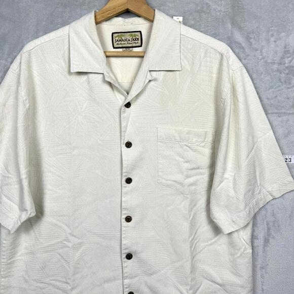 Jamaica Jaxx White Textured Rayon Hawaiian Shirt 100% Silk Size M Island Casual - Picture 2 of 9